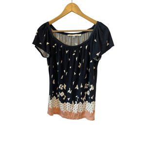 Max Studio Women’s Black Geometric Print Short Sleeve Top Blouse Size Small